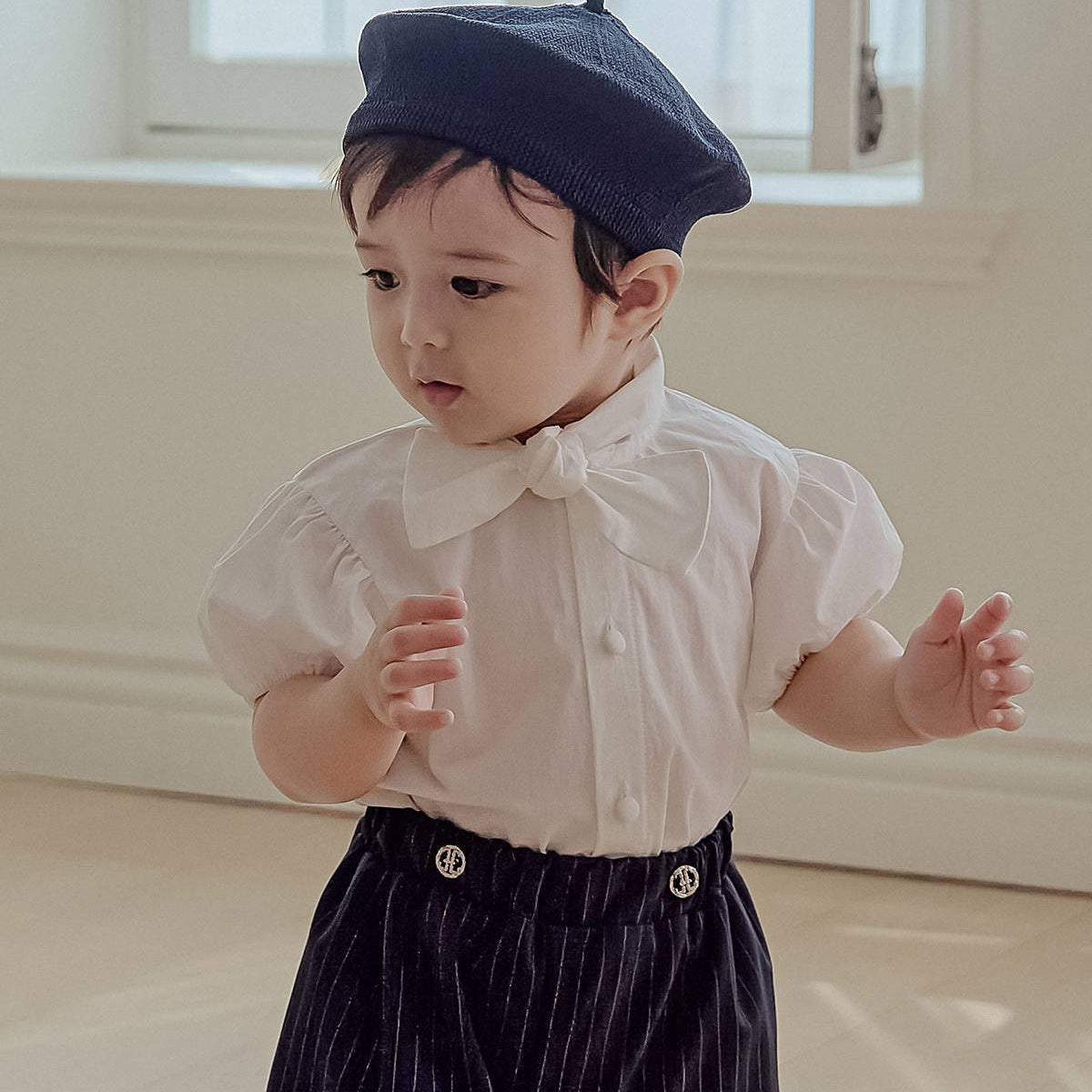 タイ半袖ブラウス/ Tie Short Sleeved Blouse