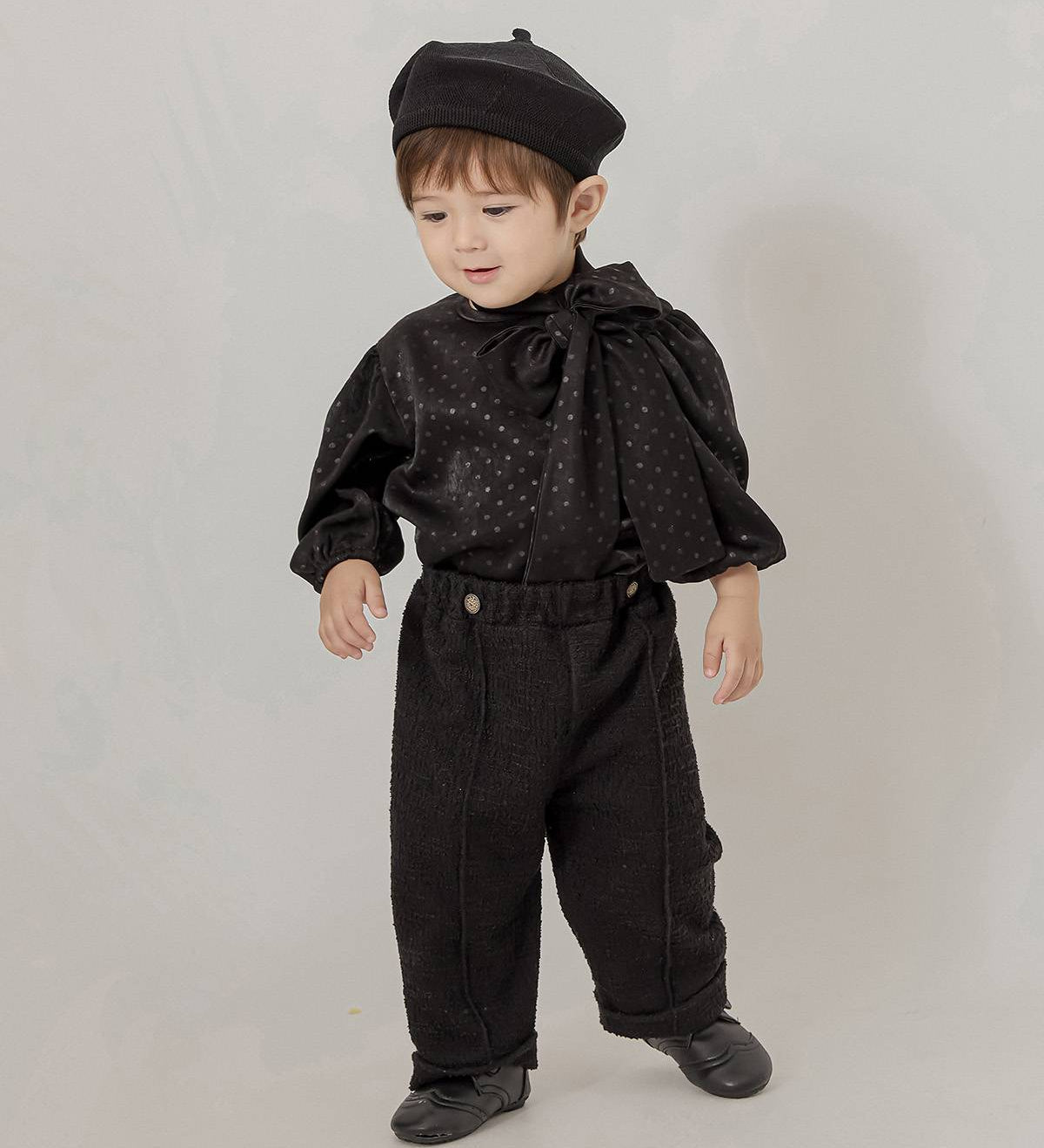 ツイード ピンタックパンツ Tweed Pintuck Pants_Black