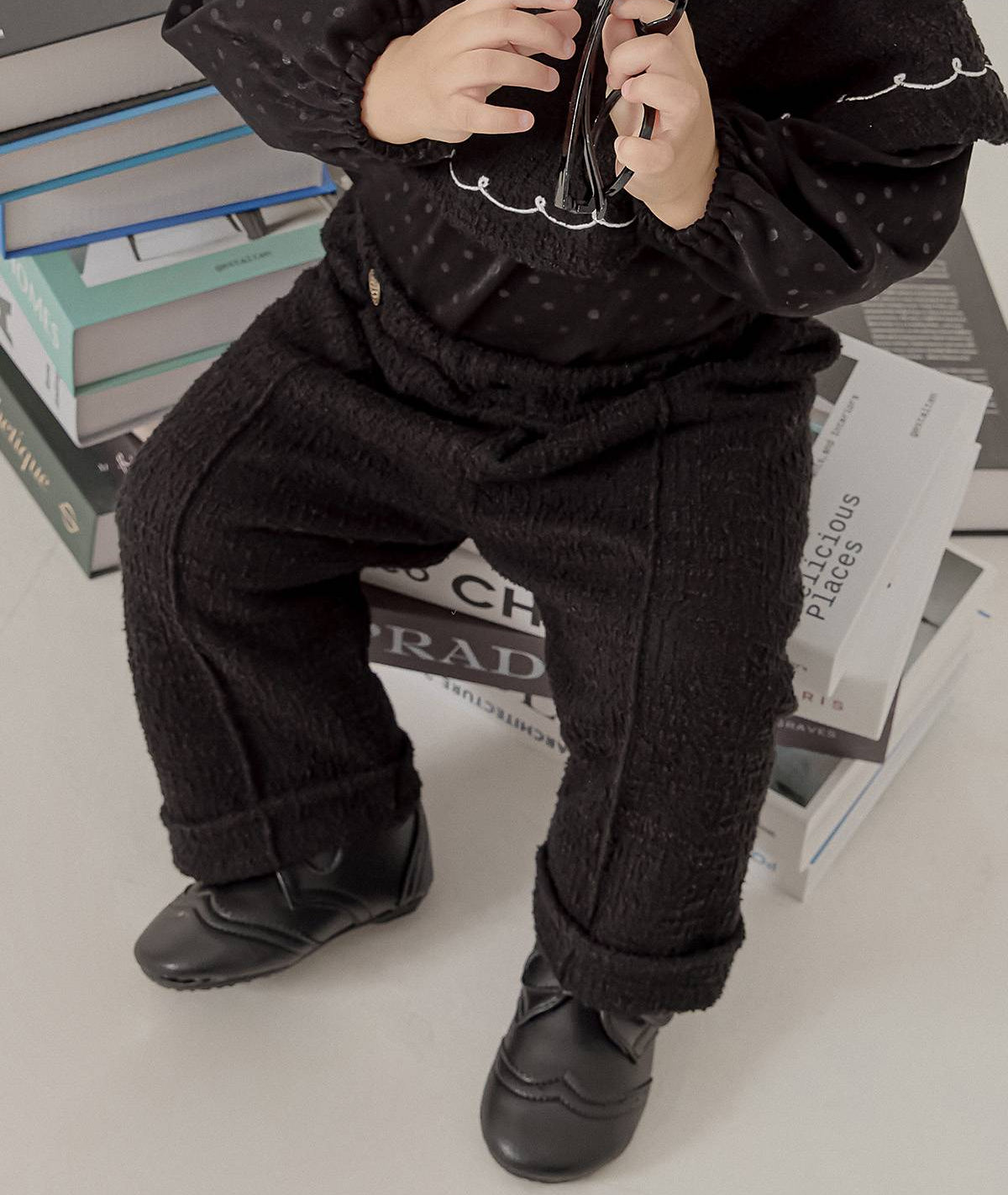 ツイード ピンタックパンツ Tweed Pintuck Pants_Black