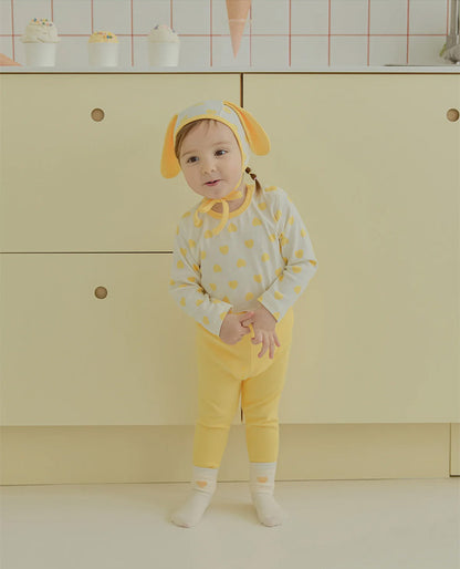 ハートボンボン帽子、上下ルームウェアセット_Mango