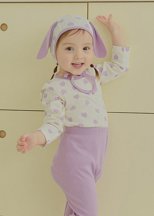 ハートボンボン帽子、上下ルームウェアセット_Blueberry