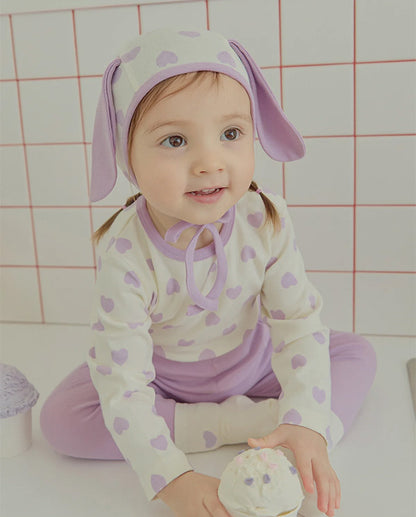 ハートボンボン帽子、上下ルームウェアセット_Blueberry