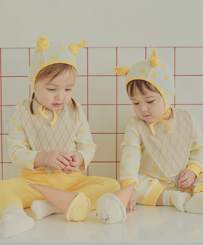 ハートボンボン帽子、ロンパースセット_Mango