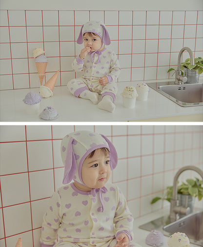 ハートボンボン帽子、上下ルームウェアセット_Blueberry
