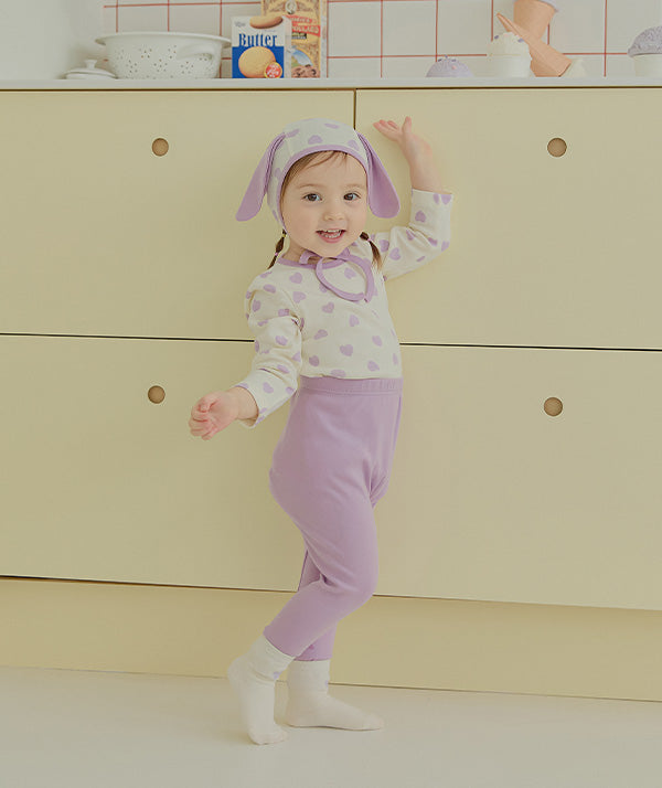 ハートボンボン帽子、上下ルームウェアセット_Blueberry